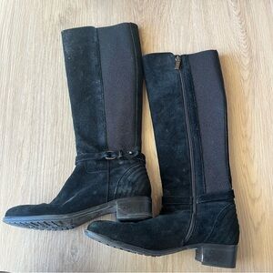 ** Aquatalia Tall Knee High Riding Boots Leather Suede Black 7.5